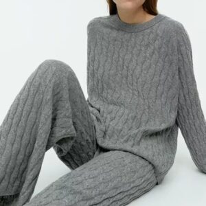 Women's O Neck Pullover sweater top and pants set